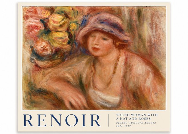 Renoir Young Woman with a Hat and Roses No3 - Plakat