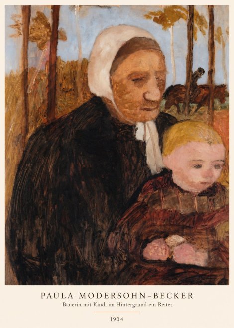 Paula Modersohn-Becker Bäuerin Mit Kind, Im Hintergrund Ein Reiter No6 - Plakat