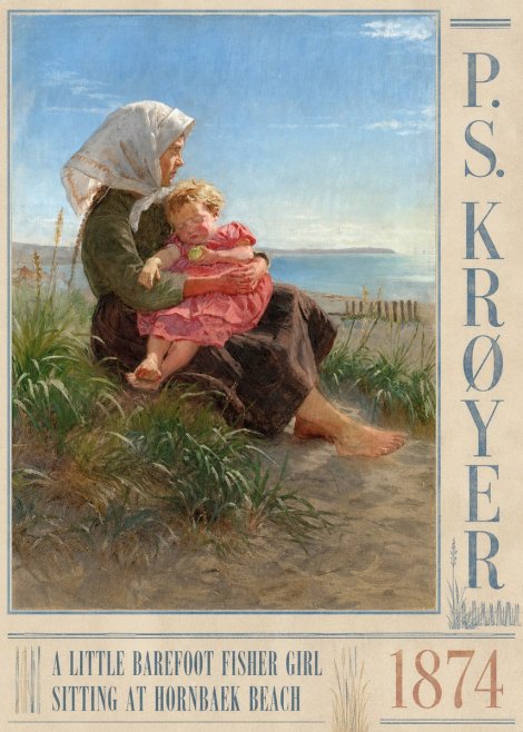 P.S. Krøyer A Little Barefoot Fisher Girl Sitting at Hornbaek Beach No3 - Plakat