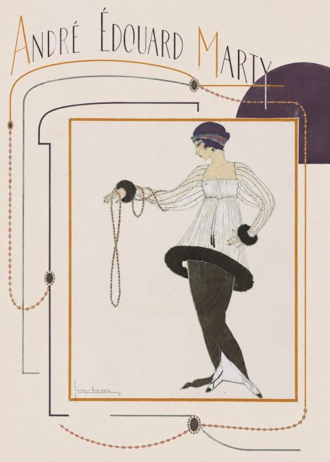 André Édouard Marty Elegant Woman with Pearl Necklace No6 - Plakat