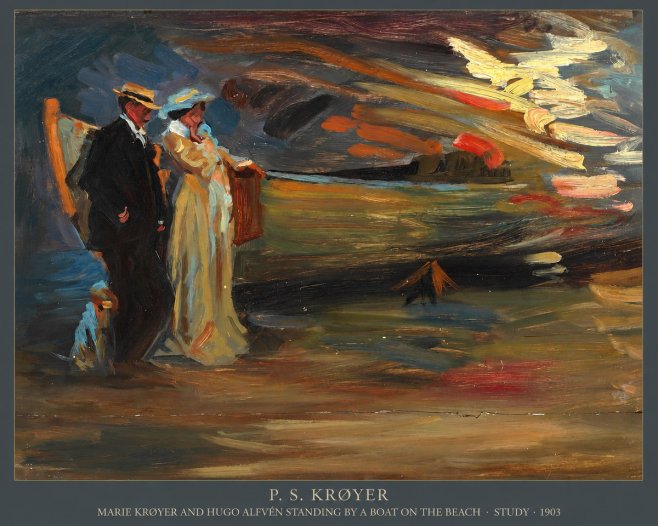 P.S. Krøyer Marie Krøyer and Hugo Alfvén Standing by a Boat on the Beach - Study · 1903 No5 - Plakat