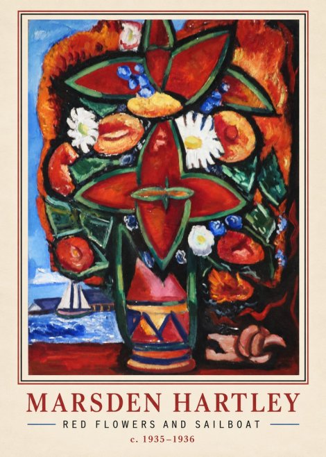 Marsden Hartley Red Flowers and Sailboat No2 - Plakat