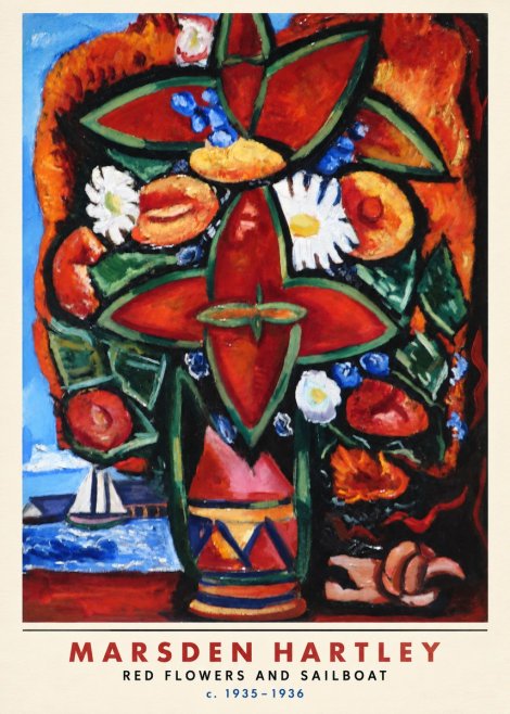 Marsden Hartley Red Flowers and Sailboat No6 - Plakat