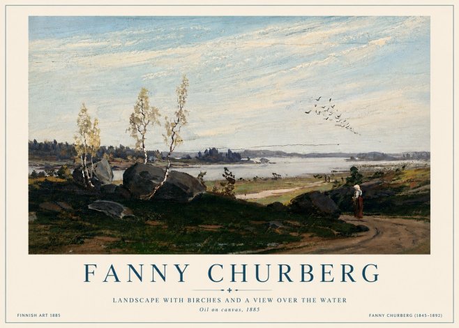 Fanny Churberg Landscape with Birches and a View over the Water No6 - Plakat