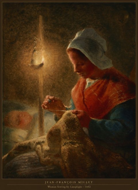 Jean-François Millet Woman Sewing by Lamplight No6 - Plakat