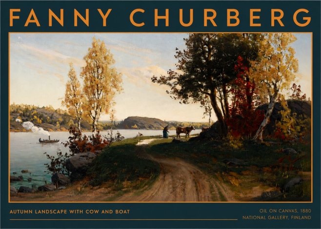 Fanny Churberg Autumn Landscape with Cow and Boat No2 - Plakat