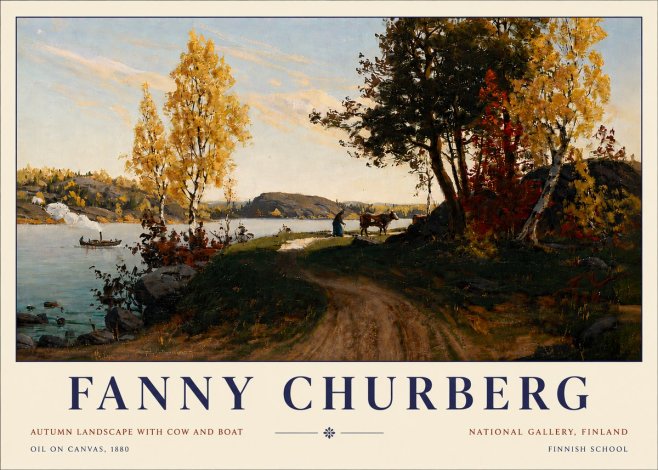 Fanny Churberg Autumn Landscape with Cow and Boat No5 - Plakat