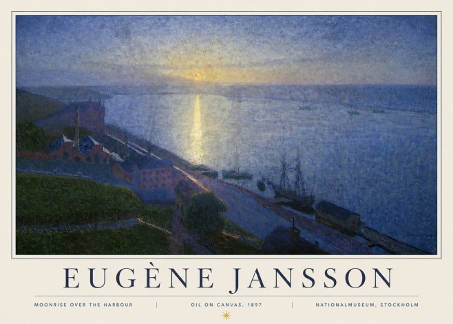 Eugène Jansson Moonrise over the Harbour No4 - Plakat