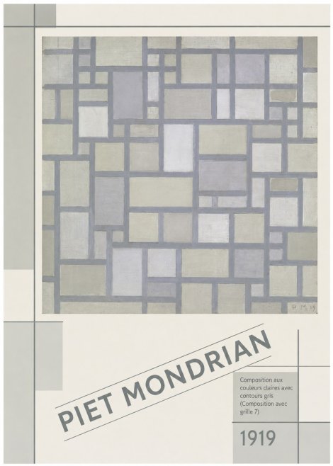 Piet Mondrian Composition Aux Couleurs Claires Avec Contours Gris (Composition Avec Grille 7) No5 - Plakat
