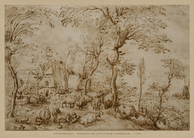Pieter Bruegel Peasants and Cattle Near a Farmhouse No6 - Plakat