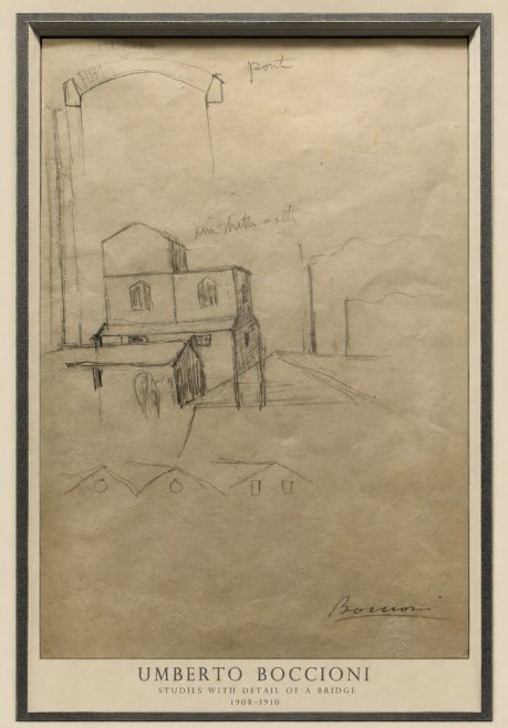 Umberto Boccioni Studies with Detail of a Bridige No4 - Plakat