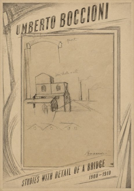 Umberto Boccioni Studies with Detail of a Bridige No6 - Plakat