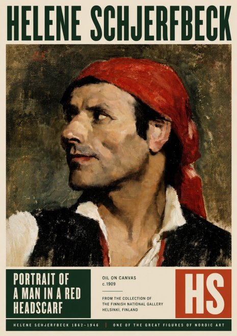 Helene Schjerfbeck Portrait of a Man in a Red Headscarf No5 - Plakat