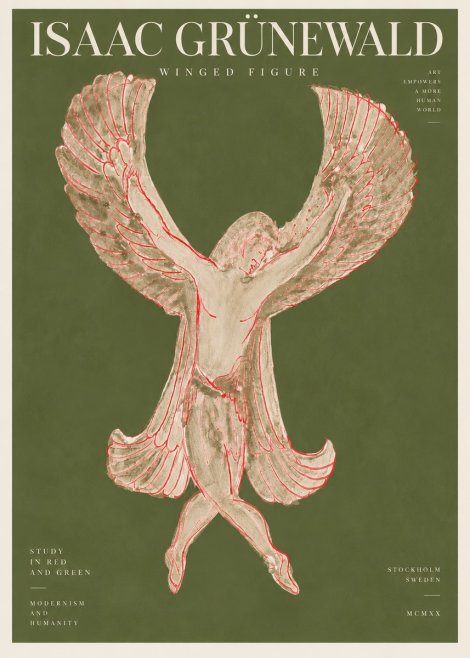 Isaac Grünewald Winged Figure Study in Red and Green No3 - Plakat