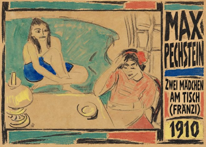 Max Pechstein Zwei Mädchen Am Tisch (Fränzi) No5 - Plakat
