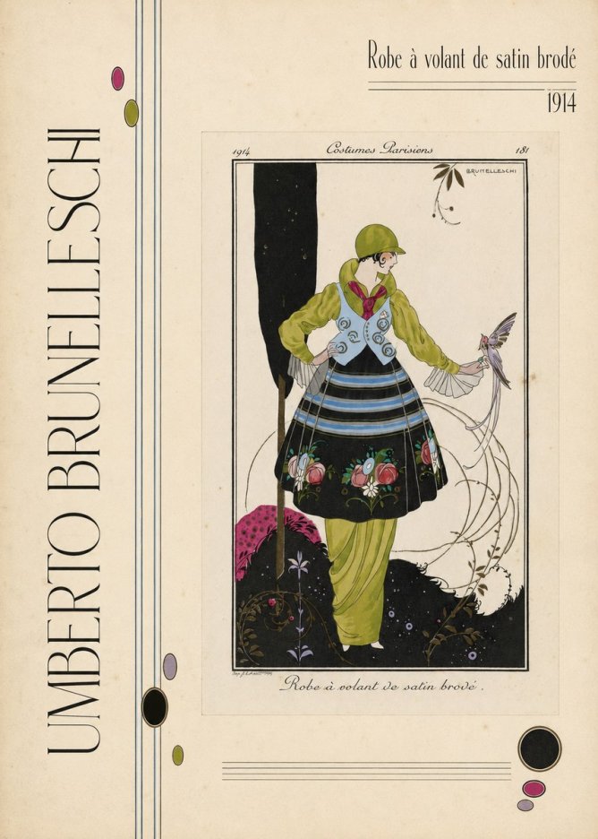 Umberto Brunelleschi Robe À Volant De Satin Brodé No6 - Plakat