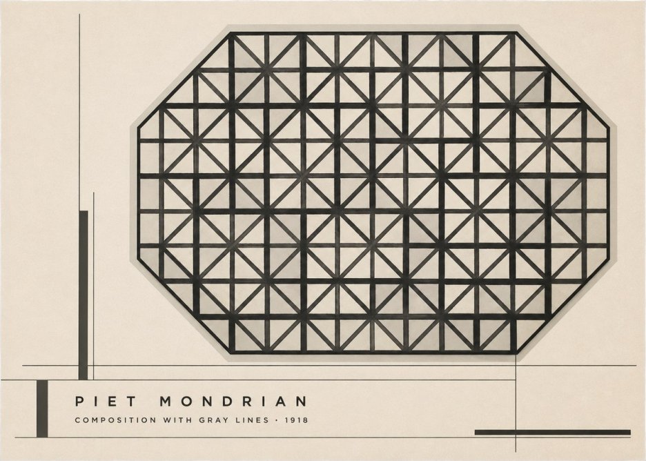 Piet Mondrian Composition with Gray Lines No2 - Plakat