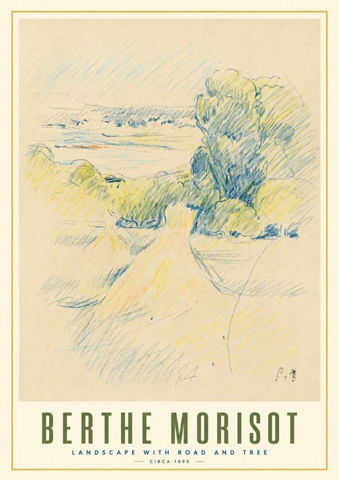 Berthe Morisot Landscape with Road and Tree No3 - Plakat