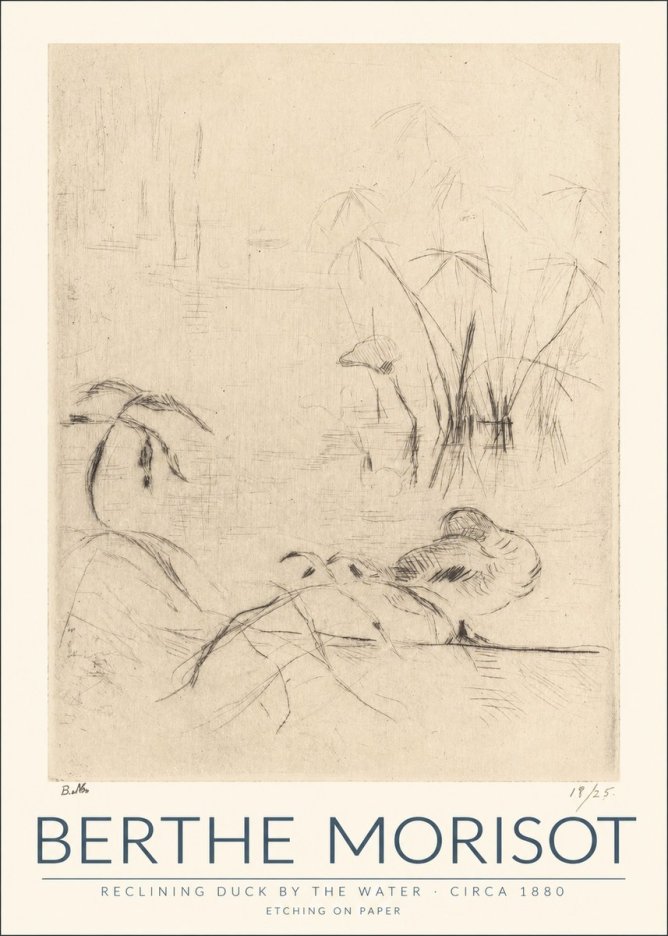 Berthe Morisot Reclining Duck by the Water No1 - Plakat