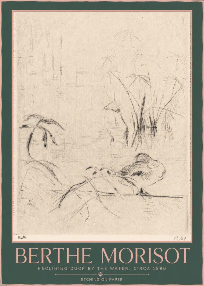 Berthe Morisot Reclining Duck by the Water No2 - Plakat