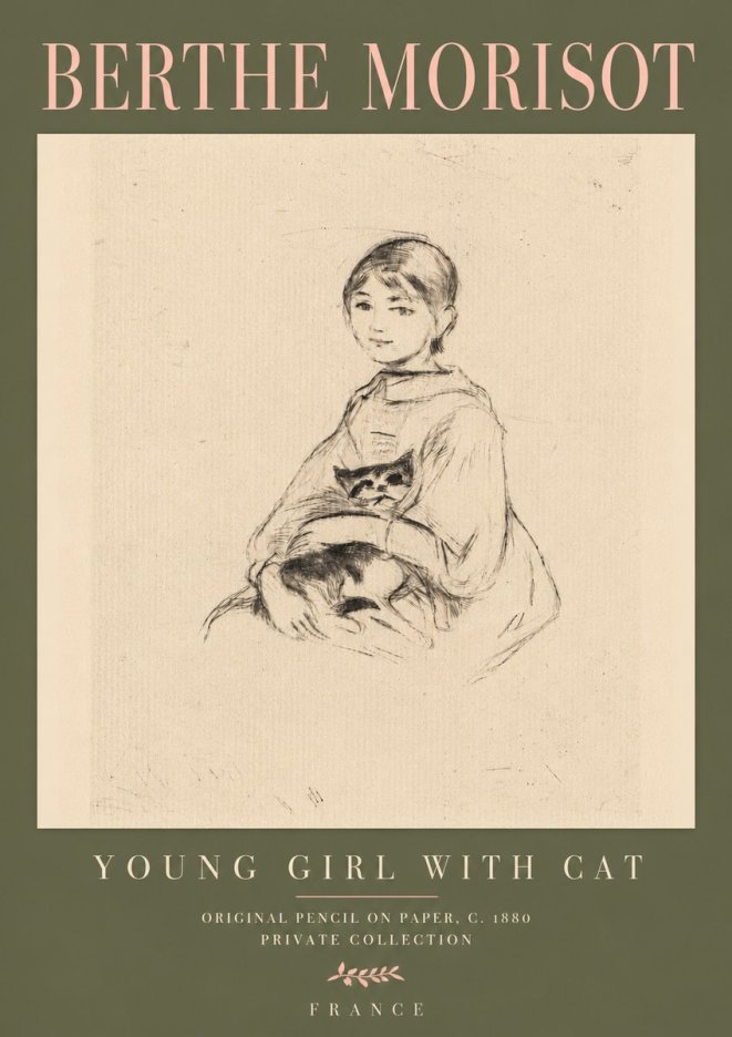 Berthe Morisot Young Girl with Cat No4 - Plakat
