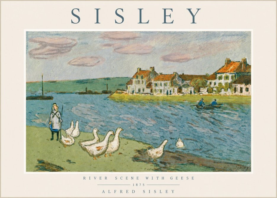 Sisley River Scene with Geese No3 - Plakat