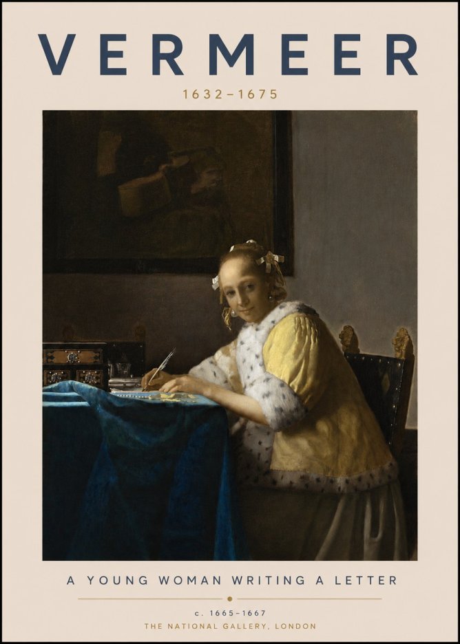 Vermeer A Young Woman Writing a Letter No3 - Plakat