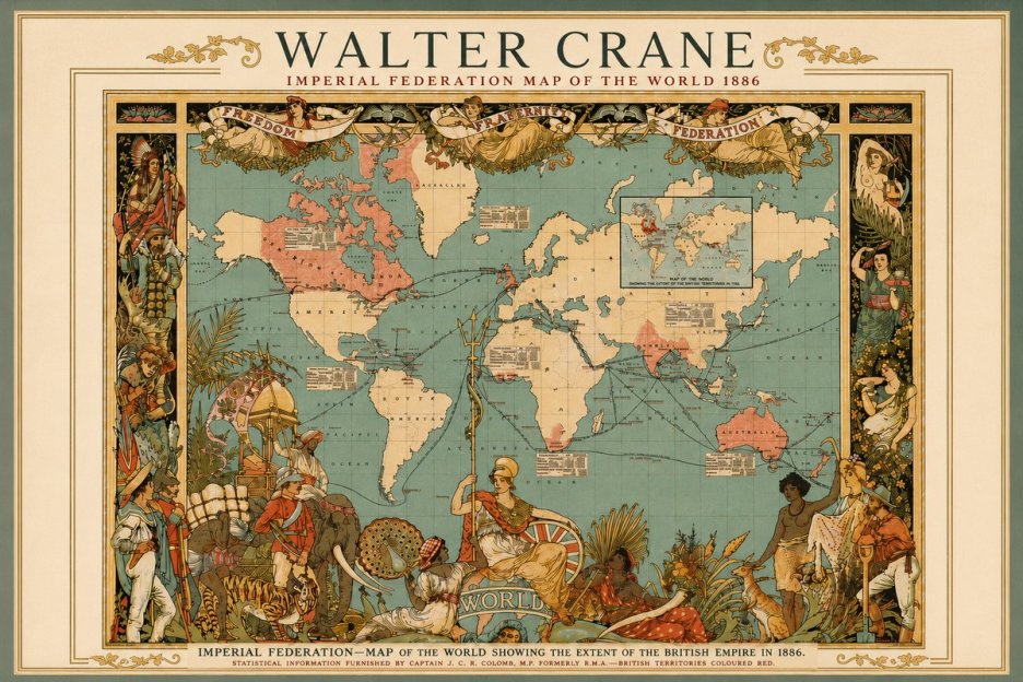 Walter Crane Imperial Federation Map of the World 1886 No5 - Plakat