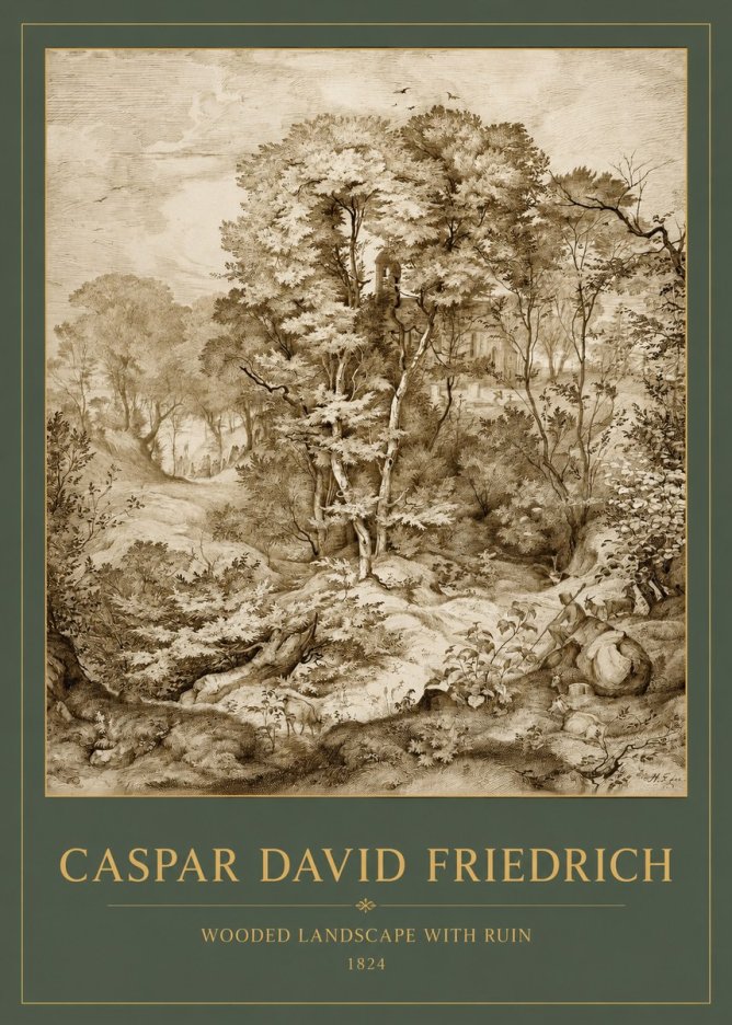 Caspar David Friedrich Wooded Landscape with Ruin No2 - Plakat