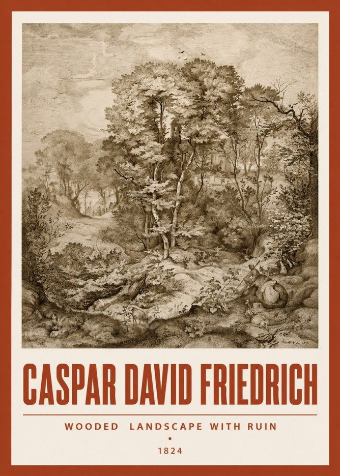 Caspar David Friedrich Wooded Landscape with Ruin No3 - Plakat