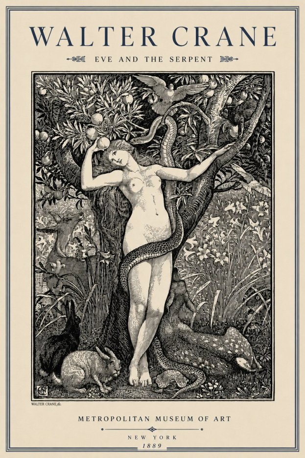 Walter Crane Eve and the Serpent No3 - Plakat