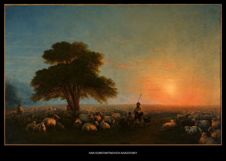 Ivan Konstantinovich Aivazovsky Shepherd with Flock at Sunset No5 - Plakat