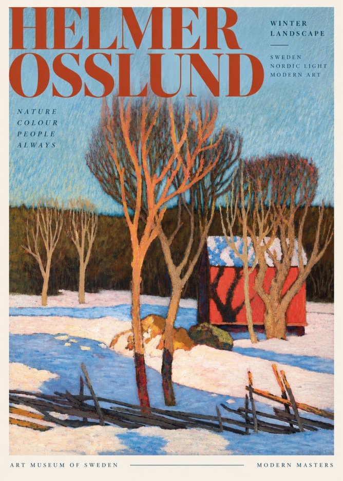 Helmer Osslund Winter Landscape with Red Barn No3 - Plakat