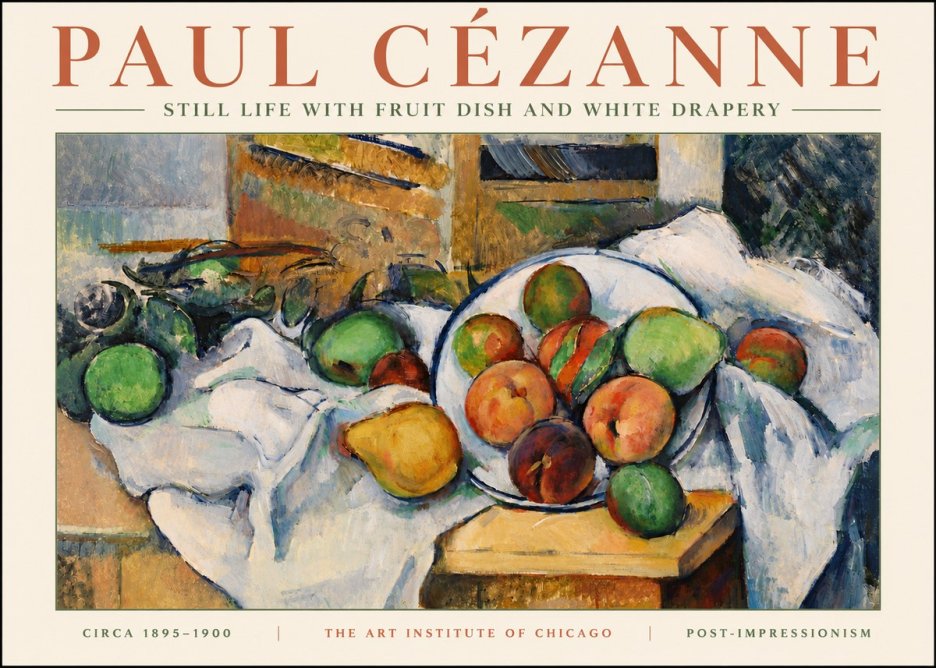 Paul Cézanne Still Life with Fruit Dish and White Drapery No5 - Plakat