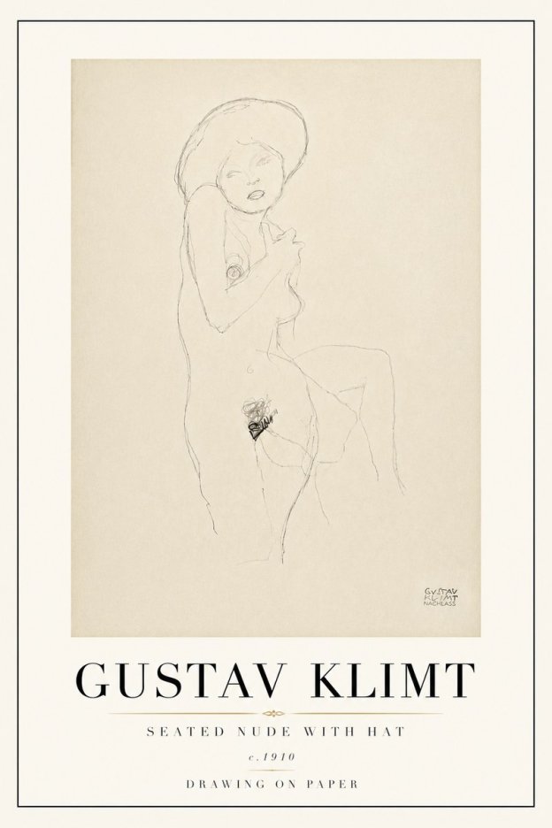 Klimt Seated Nude with Hat No6 - Plakat