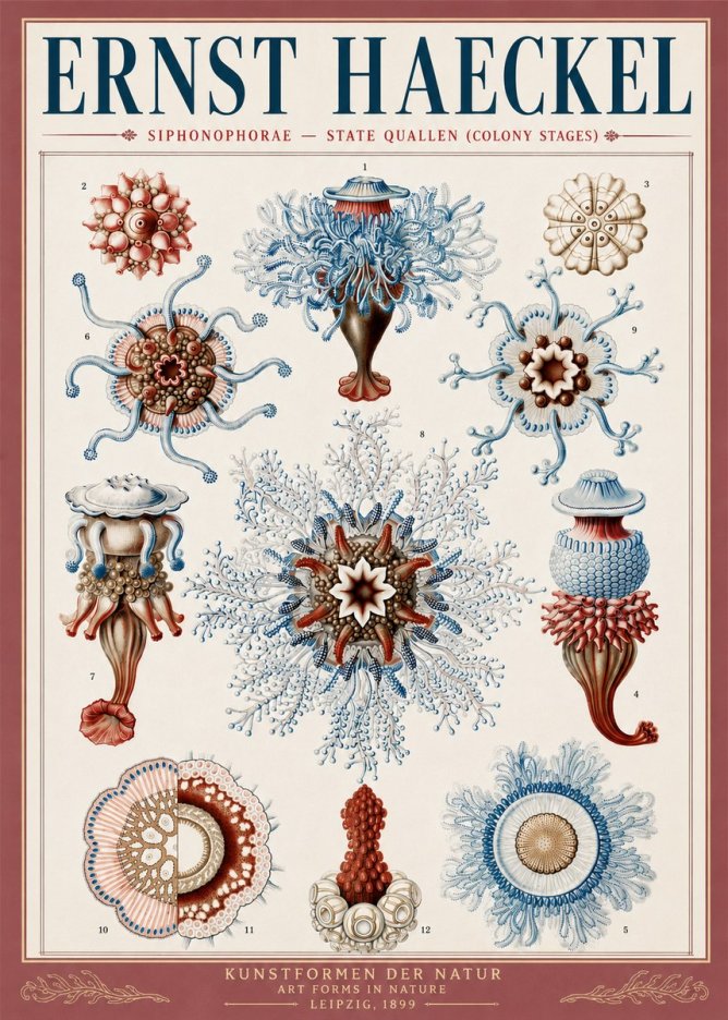 Ernst Haeckel Siphonophorae - State Quallen (Colony Stages) No5 - Plakat