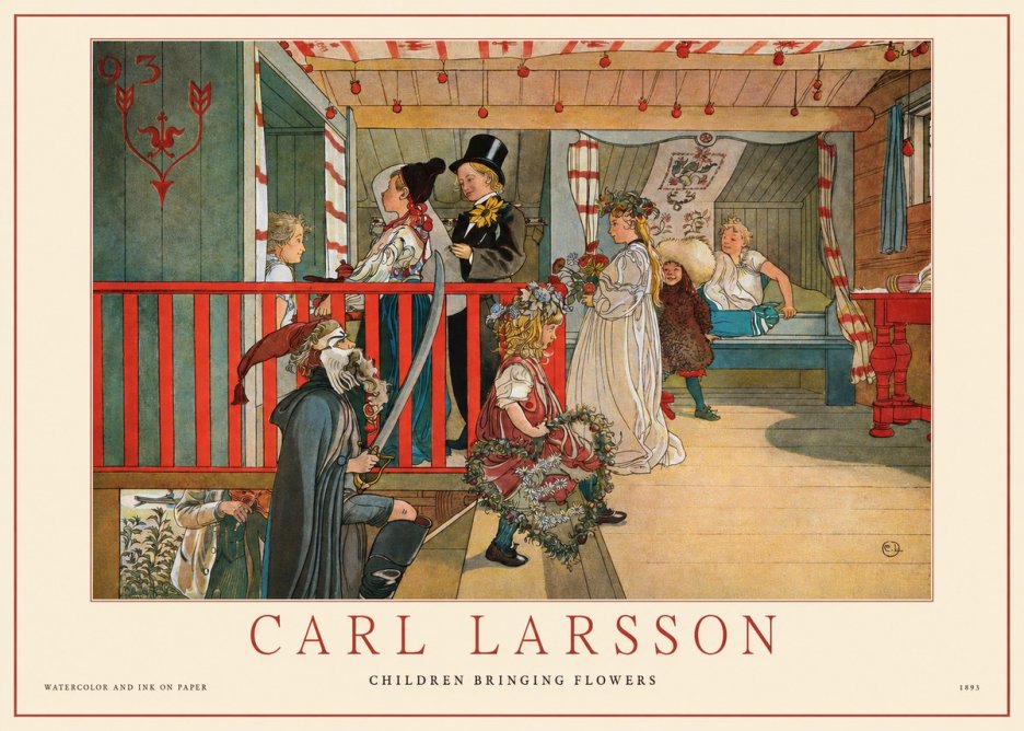 Carl Larsson Children Bringing Flowers No1 - Plakat