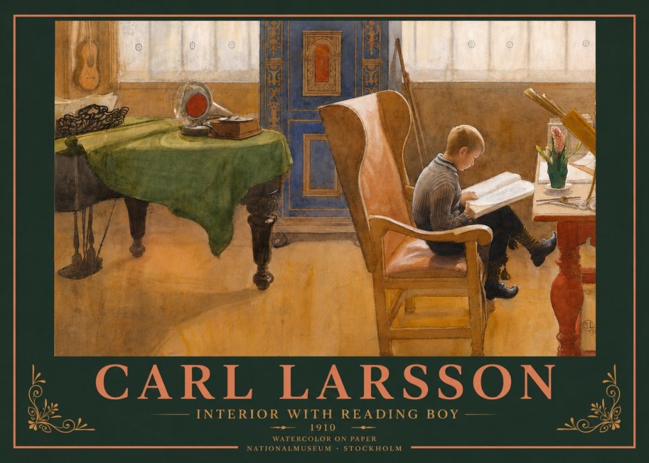 Carl Larsson Interior with Reading Boy No5 - Plakat