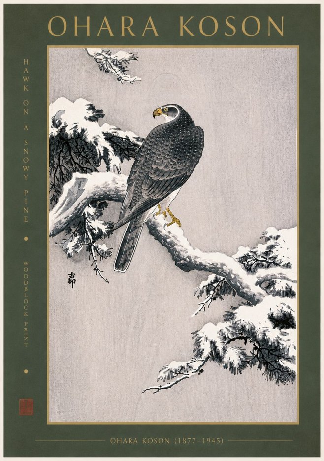Ohara Koson Hawk on a Snowy Pine No6 - Plakat
