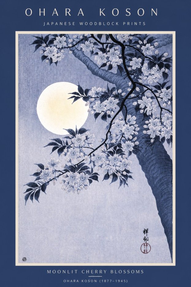 Ohara Koson Moonlit Cherry Blossoms No2 - Plakat