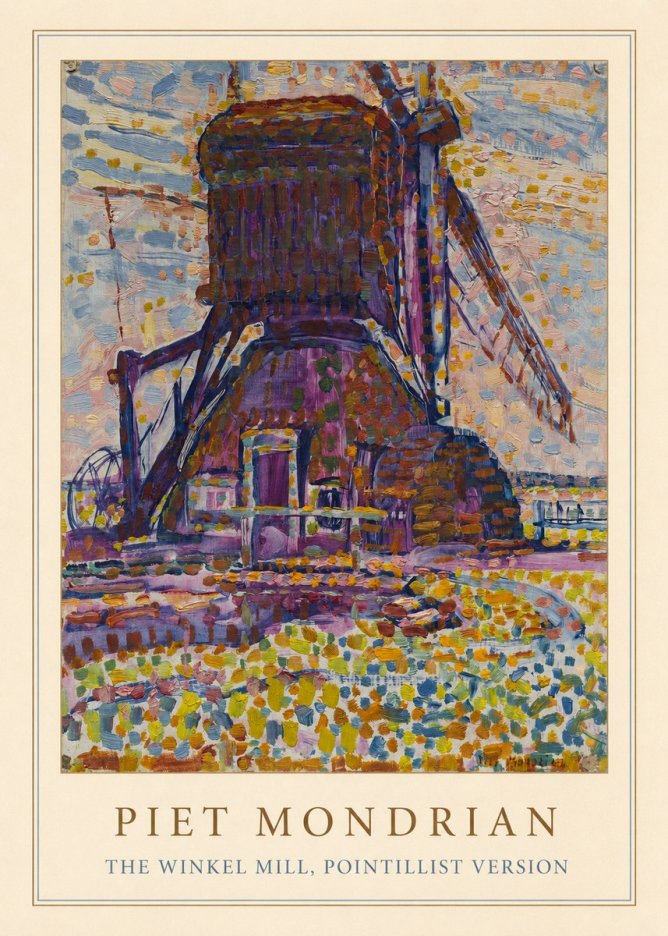 Piet Mondrian The Winkel Mill, Pointillist Version No3 - Plakat