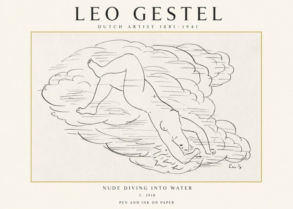 Leo Gestel Nude Diving into Water No1 - Plakat