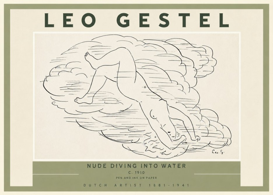 Leo Gestel Nude Diving into Water No2 - Plakat