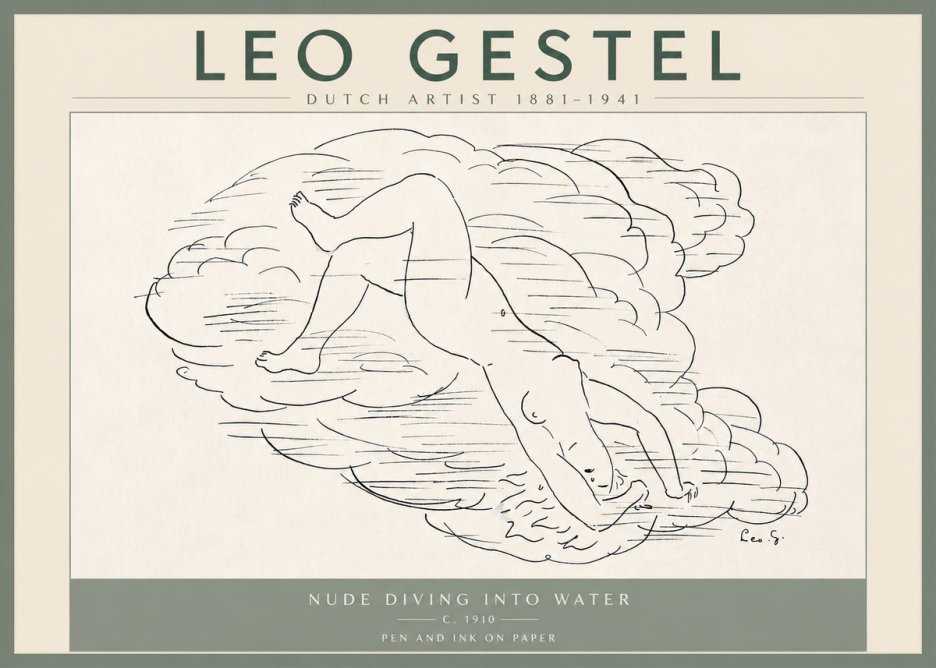 Leo Gestel Nude Diving into Water No6 - Plakat