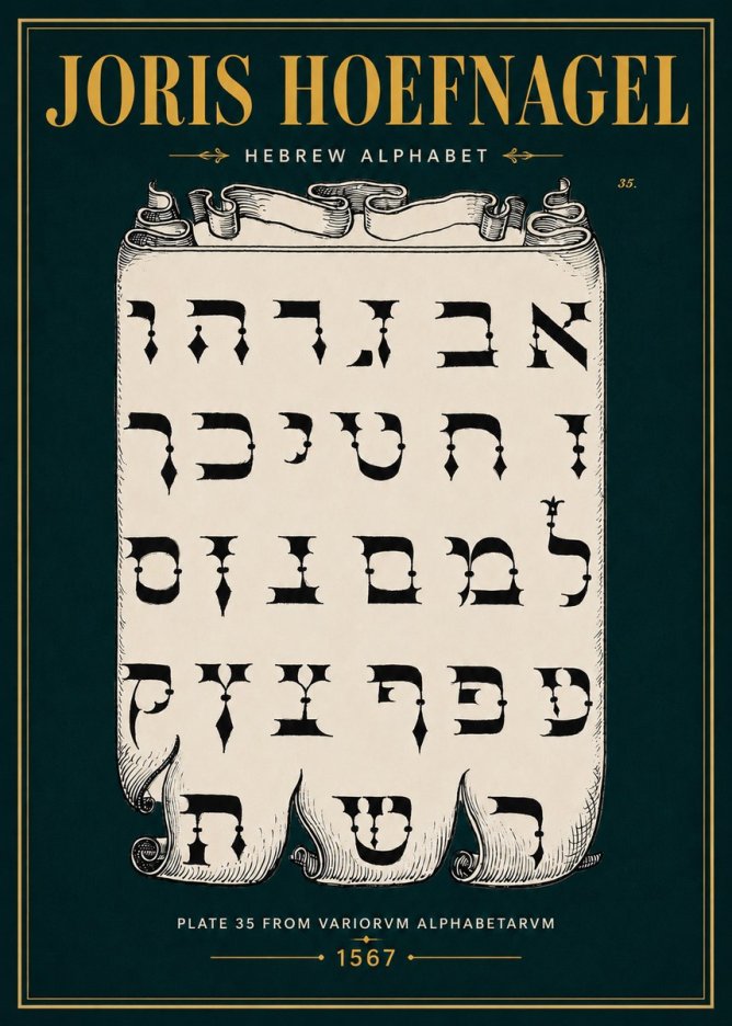 Joris Hoefnagel Hebrew Alphabet No4 - Plakat