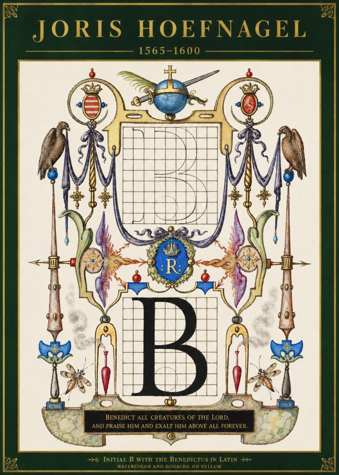 Joris Hoefnagel Initial B with the Benedictus in Latin No3 - Plakat