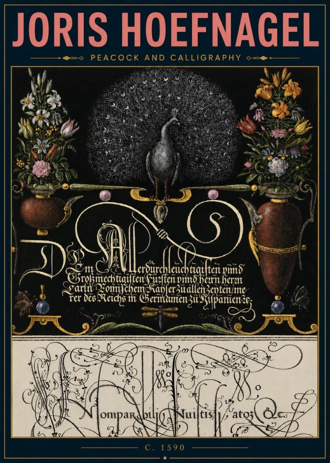 Joris Hoefnagel Peacock and Calligraphy No5 - Plakat