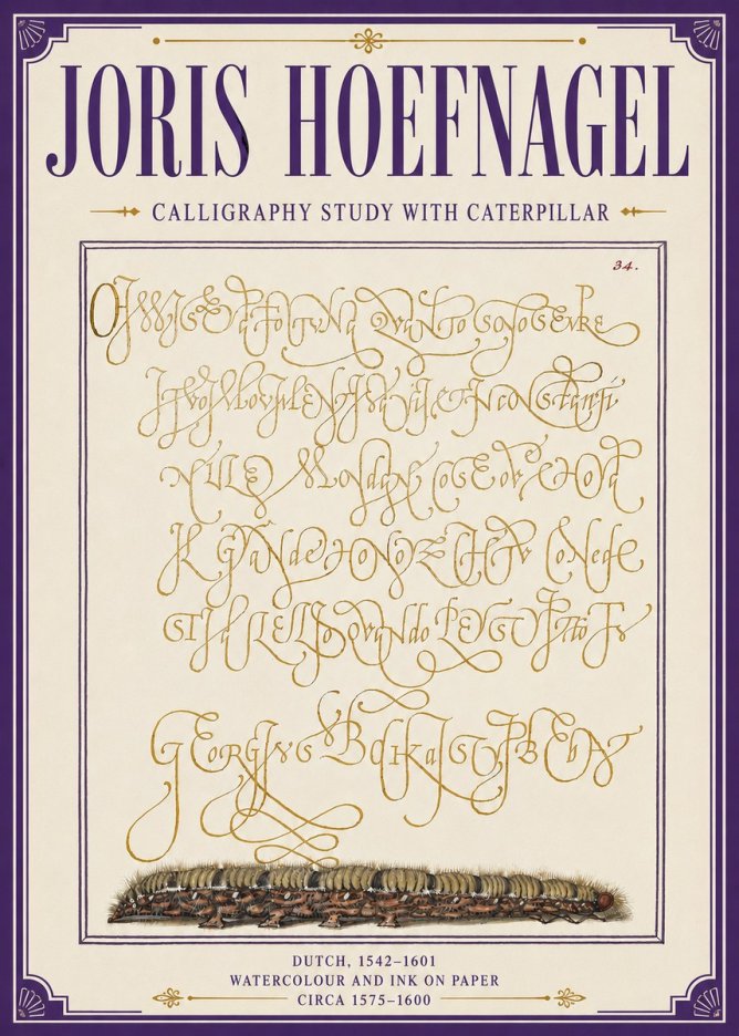 Joris Hoefnagel Calligraphy Study with Caterpillar No6 - Plakat