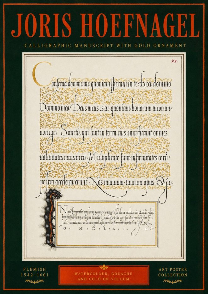 Joris Hoefnagel Calligraphic Manuscript with Gold Ornament No2 - Plakat