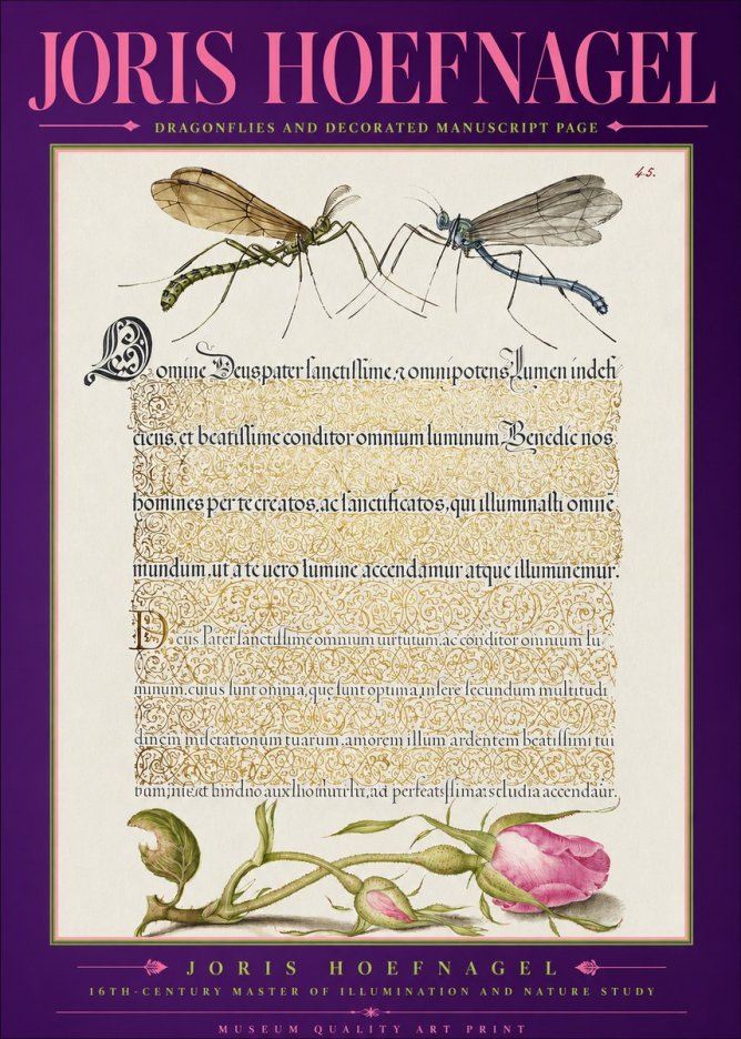 Joris Hoefnagel Dragonflies and Decorated Manuscript Page No2 - Plakat